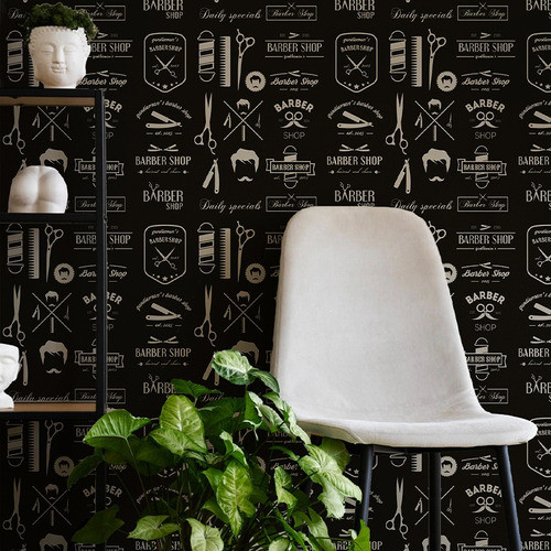 Papel De Parede Adesivo Barbearia Barber Preto Masculino 3m 0