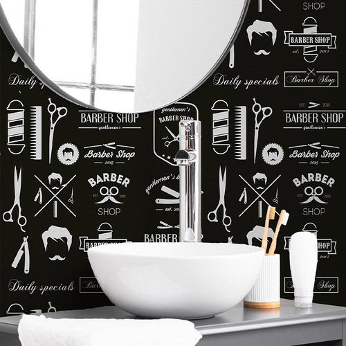 Papel De Parede Adesivo Barbearia Barber Preto Masculino 3m 1