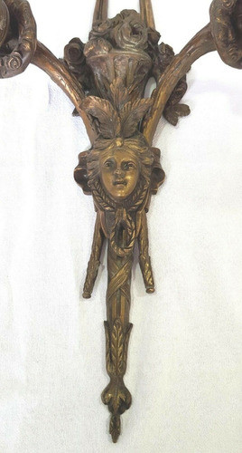 Antiguo Gran Aplique Pared Rostro Mujer 2 Lamp Bronce B300 1