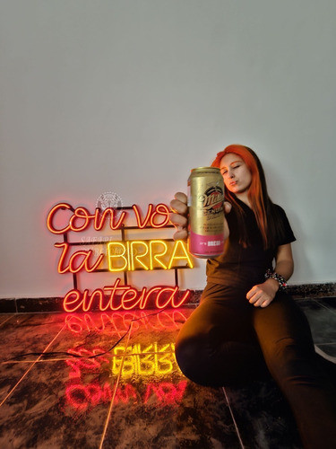 Cartel Neón Led Con Vos La Birra Entera - Frase Cervecera 1