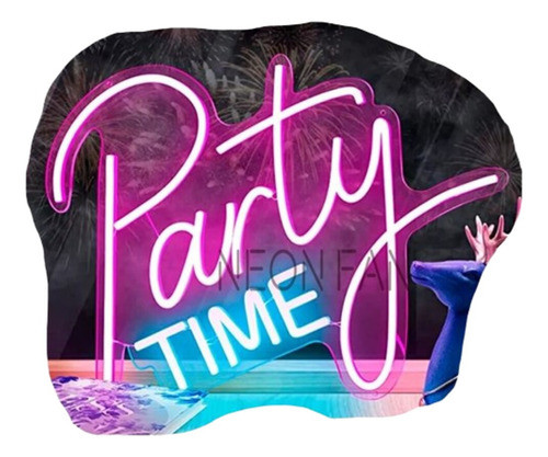 Cartel Party Time Neon Led Acrilico Cristal 60 X 40 Cm 0