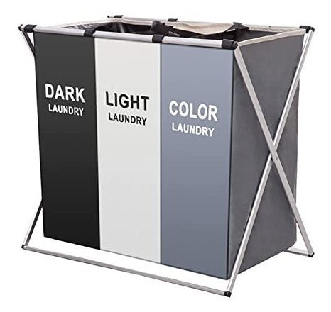 Cesto De Roupas Lavanderia Poliéster 3 Divisórias Dobrável 0