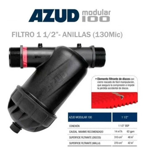 Filtro Azud Super Modular 100 - Ø 1 1/2 - Malla 130 Mic. 1