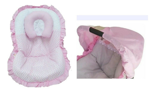 Capa Para Bebê Conforto Com Apoio + Capota Chevron Rosa Ursa 0