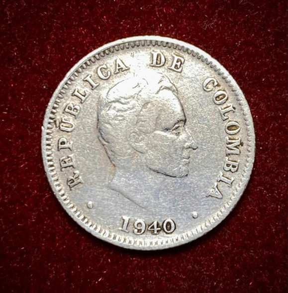 Moneda 10 Centavos Colombia 1940 Plata 0.900 Km 196.1 0