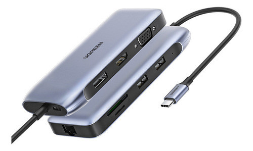Hub Adaptador Ugreen 9 Em 1 P/usb-c 1080p + Porta Dp Cinza 0