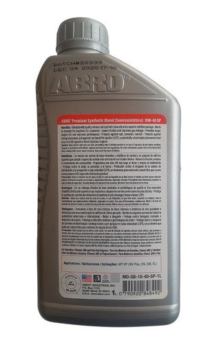 Kit Com 3 Óleos De Motor Abro Sae 10w40 Semissintético 1l 1
