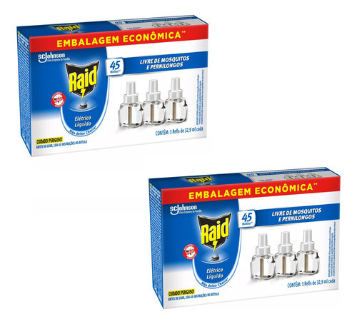 Kit 6 Refis Repelente Líquido Elétrico Raid 45 Noites 0