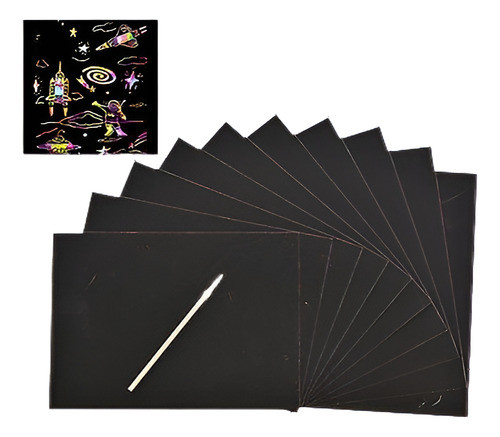 10 Hoja Cero Colorido Mágico Arte Papel Tarjetas Raspa Dibuj 0