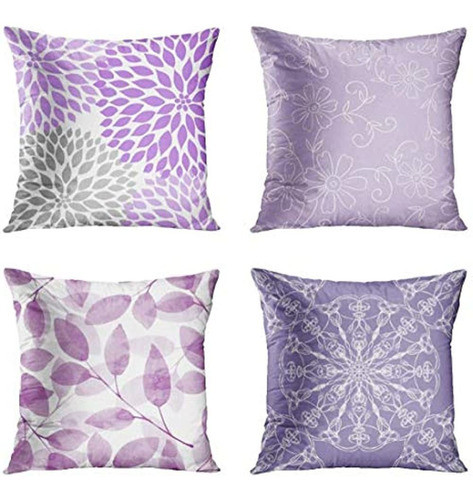 Artsocket Juego De 4 Fundas Para Cojines Gris Lavanda Púrpur 0