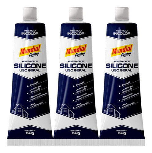 Kit 3 Adesivo Silicone Acético 50g Performance Reparos 0