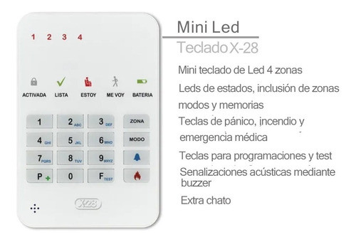 Mini Teclado Ultra Fino Led 4 Zonas T4m Mpxh X28 Alarmas 1