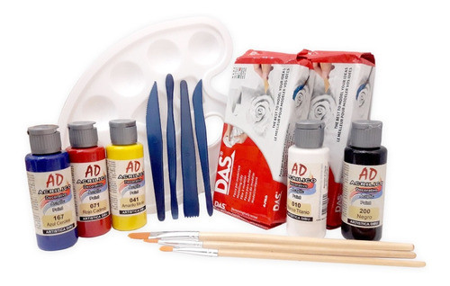 Kit Cerámica Sin Horno,estecas,pinturas,pinceles,paleta. 0