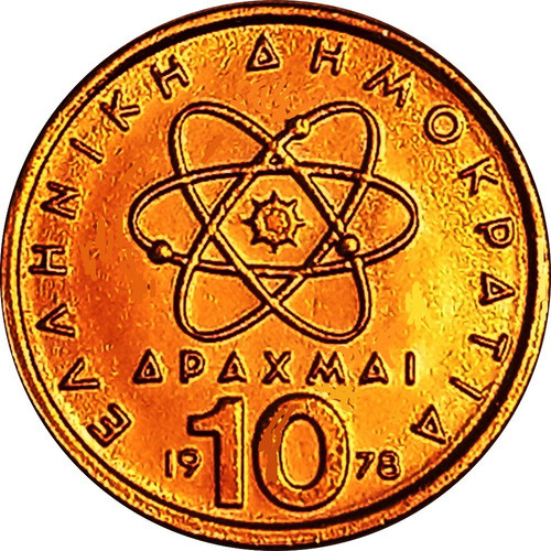 Grecia Moneda 10 Dracmas Año 1978 Con Oro 24k - Demócrito 1