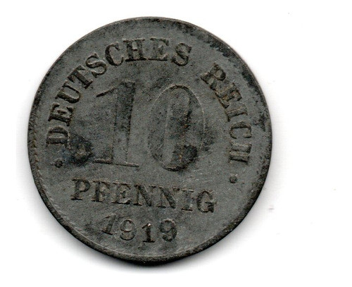 Alemania Imperio Moneda 10 Pfennig Año 1919 Km#26 Zinc 0