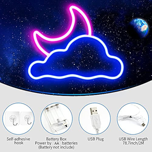 Letrero De Neón, Jtlmeen Luz De Neón Led De Nube Y Luna, Let 1