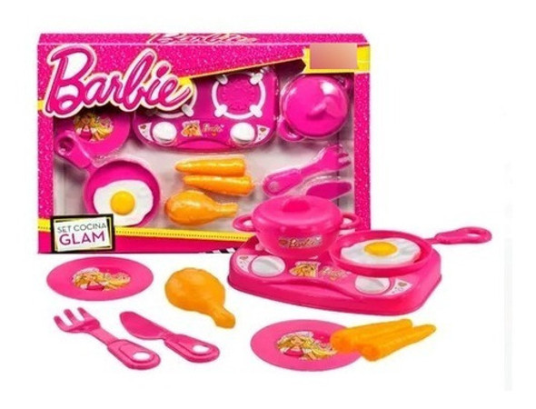 Juguete Nena Barbie Set Cocina Glam Accesorios 0