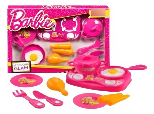 Juguete Nena Barbie Set Cocina Glam Accesorios 0