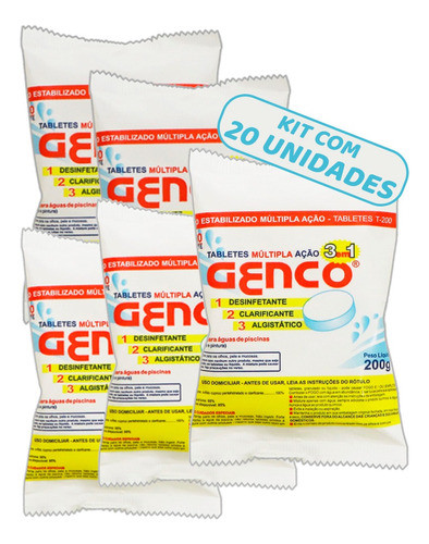Kit 20 Pastilhas De Cloro Genco Tripla Ação Tablete Piscinas 0