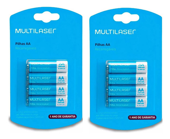 Pilhas Recarregáveis Aa 8 Unidades 2500 Mah 1,2v 0