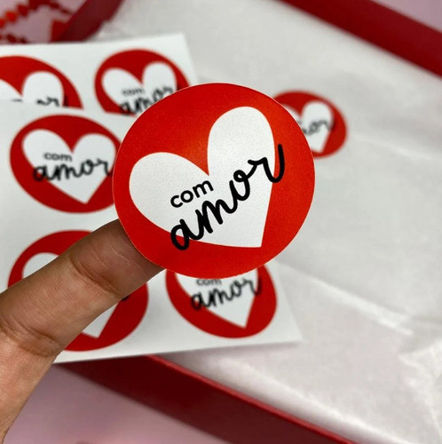 30un Etiqueta Adesiva  Com Amor  - Vermelho E Branco 1
