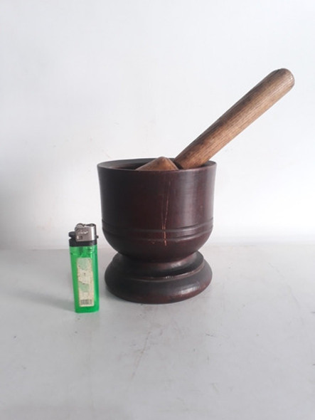 Antiguo Mortero De Madera Con Pilón 0