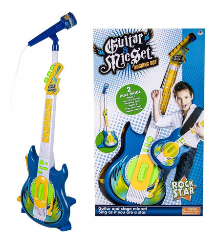 Guitarra Con Botones Microfono Pie Azul Love 7365 En Stock 0