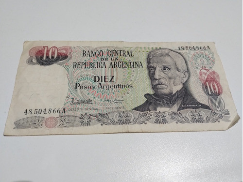 Billete Argentino De 10 Pesos Año 1970 0