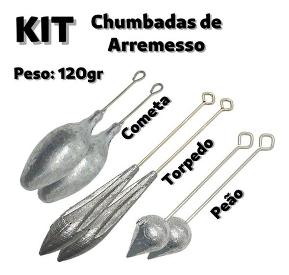 Kit Chumbada De Arremesso Com Haste - Praia / Costão 6x120g 1