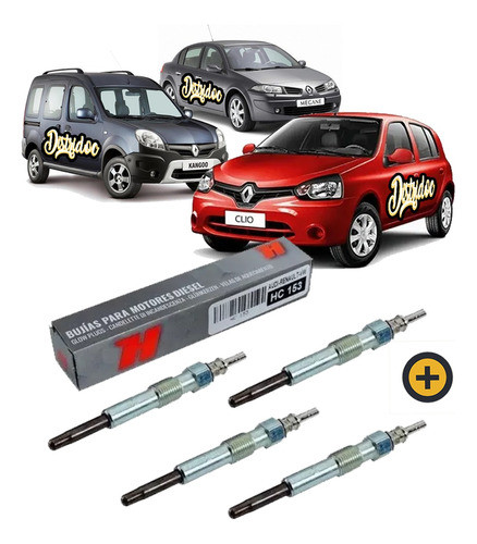 Kit X4 Bujías Precalentamiento Megane 1.9 Clio Kangoo 1.5dci 0