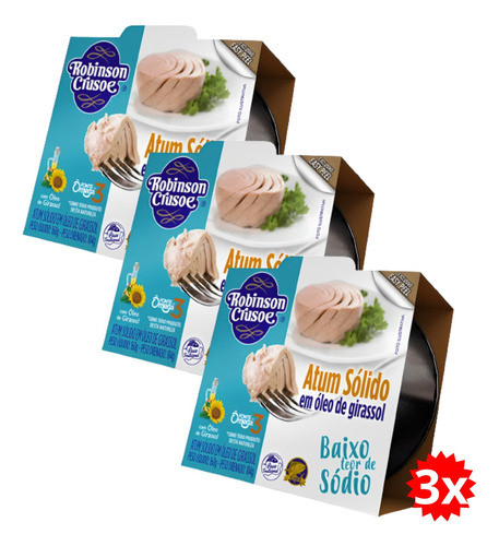 Kit 3 Atum Sólido Em Óleo De Girassol Robinson Crusoe 160g 1