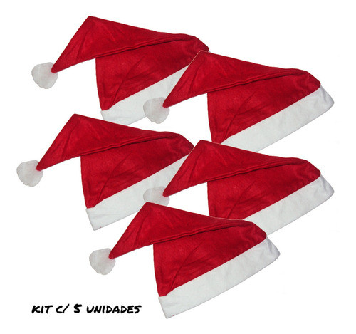 Gorro De Natal Feltro Papai Noel Melhor Preço Kit Com 5 1