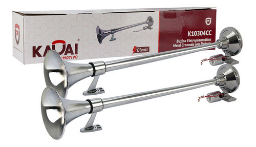 Par Buzina Ar Marítima 74 Cm Metal Cromada Caminhão 12v 24v 0
