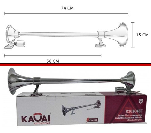 Par Buzina Ar Marítima 74 Cm Metal Cromada Caminhão 12v 24v 1