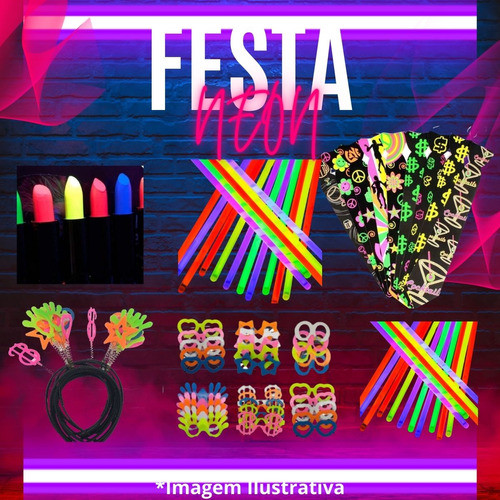 Kit Festa Balada Neon 50 Pulseiras+ 30 Adereços + 1batom 0