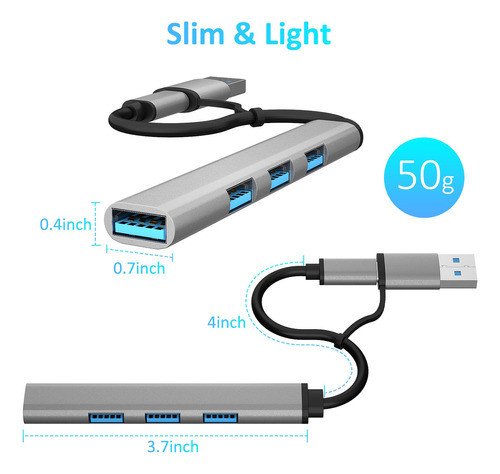 Sgin Concentrador Usb C, Adaptador Usb C A Usb De 4 Puertos, 1