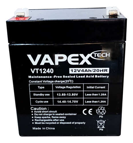 Bateria De Gel 12v 4 Ah Para Linterna Balanzas Vt1240 Vapex 0