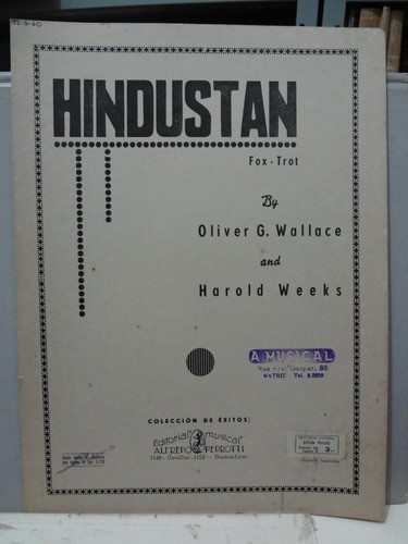 Partitura Hindustan Fox Trot  Wallace E Weeks 0