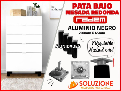 Pata Aluminio Redonda Negra Regulable 200mm X 4 Unidades 1