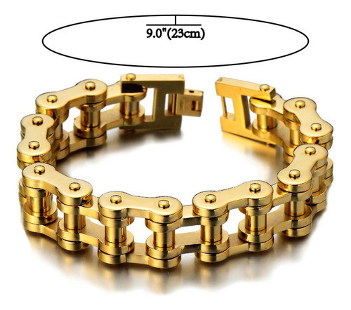 Pulsera Cadena Bici Acero Inoxidable Dorado 1