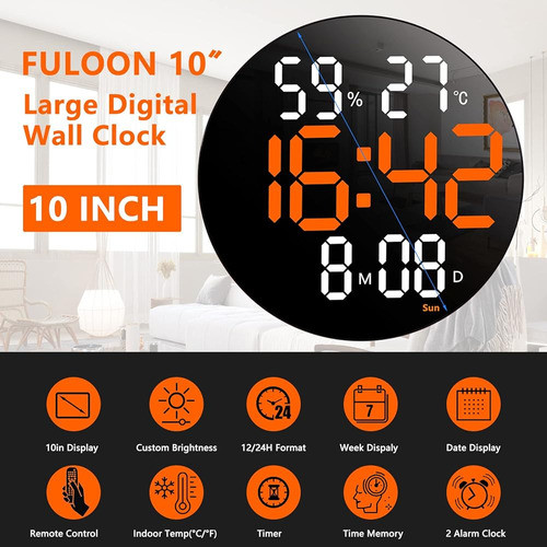 Relojes De Pared Digitales Fluoon, Reloj De Pared Con Día Y 1