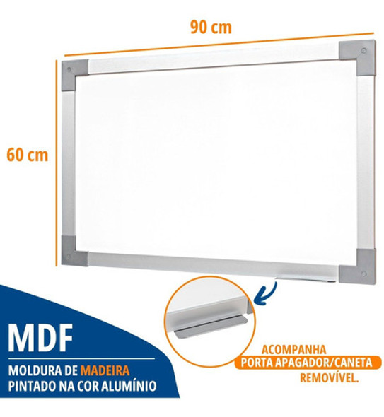 Quadro Branco Escolar Lousa 90x60 Magnética Soft Alumínio 1