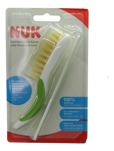 Escova E Pente De Cerdas Naturais Verde - Nuk 1