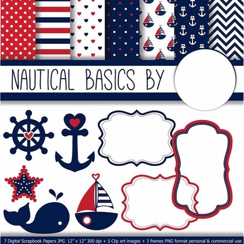 Kit Imprimible  Nautical 2 - 8 Imag Png - 7 Fondos Ver Promo 0