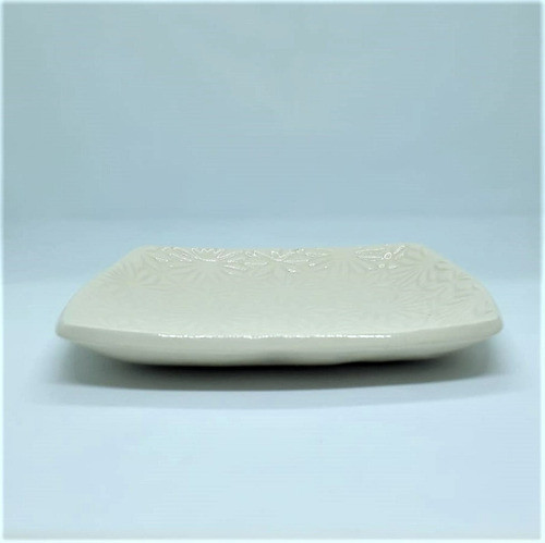 Plato De Postre Cuadrado. Cerámica. Modelo Textura Flores 1