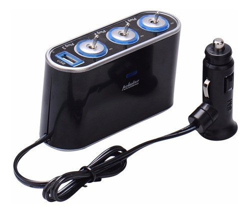 Toma Triple Adaptador Encendedor Auto Cargador Usb Con Swich 0