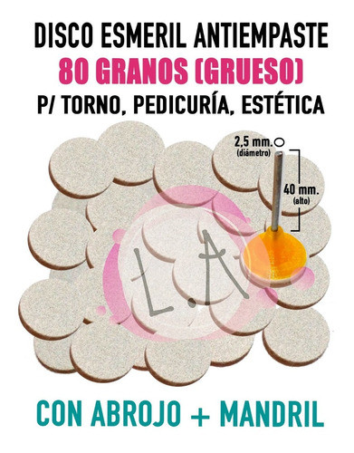 Disco Esmerilado Podología C/abrojo 80 Gr X 50 + Mandril 0