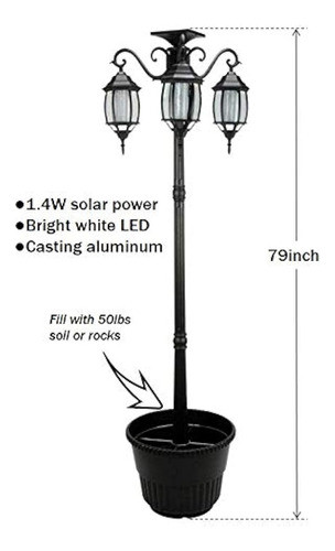 67 Pies 80 En Tall Solar Lamp Post Y Planter 3 Heads Black S 1