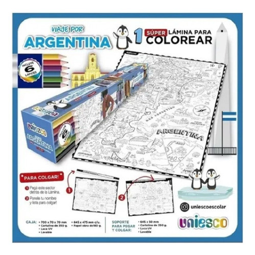 Laminas P/ Pintar Colgar Uniesco Viaje X Argentina + Lapices 1