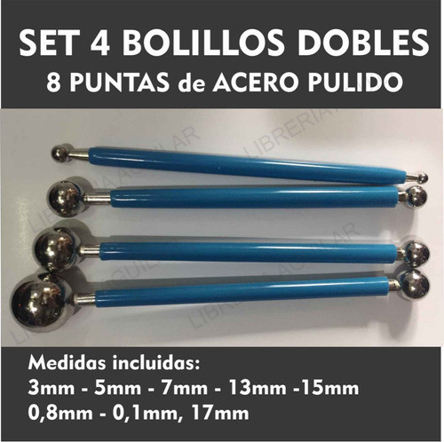 Set 4 Bolillos 8 Puntas Metal Arcilla,porcelana Fria Arte Fr 0